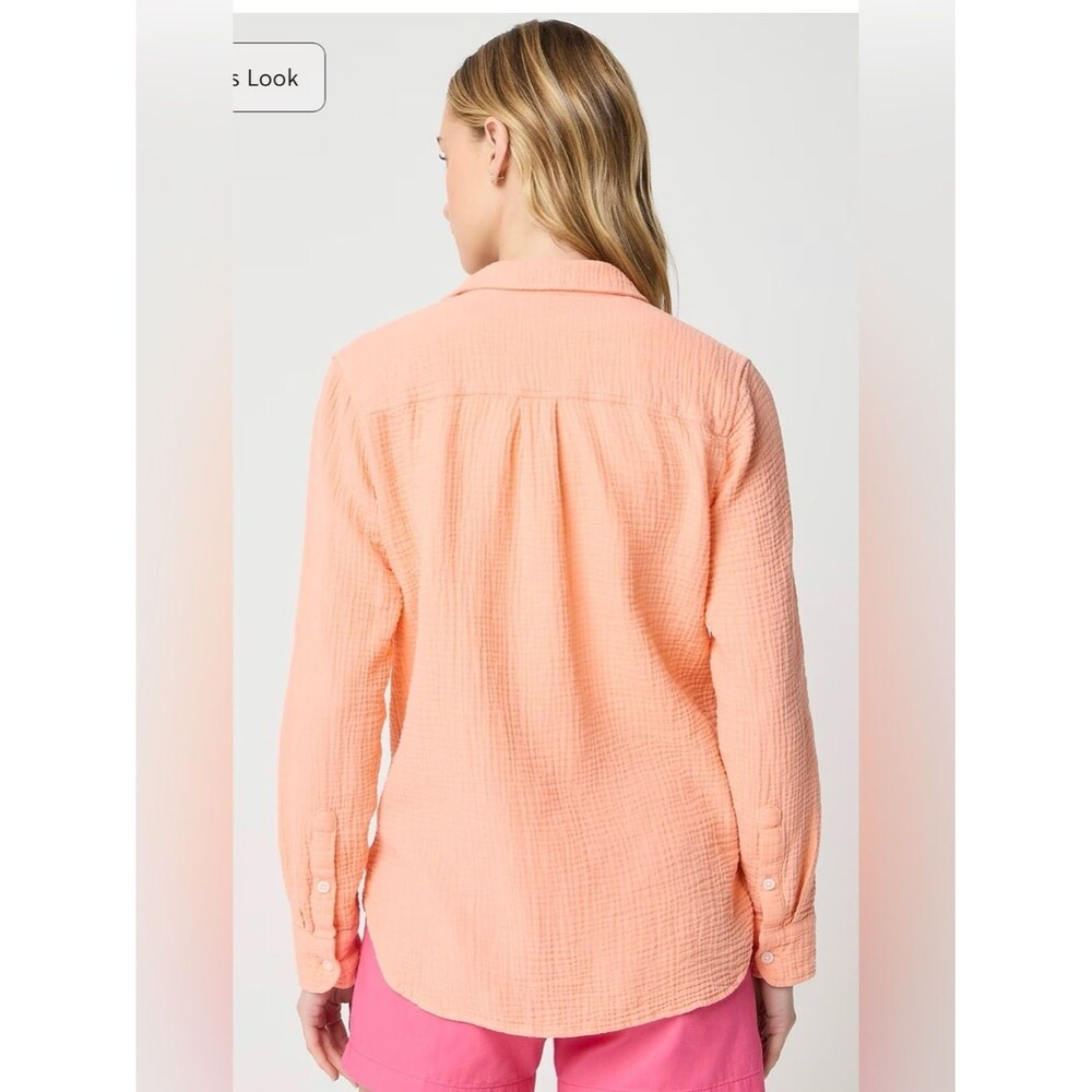 J. Crew Factory Double-gauze Button-Up Shirt Size Medium Electric Peach Cotton - Picture 3 of 8